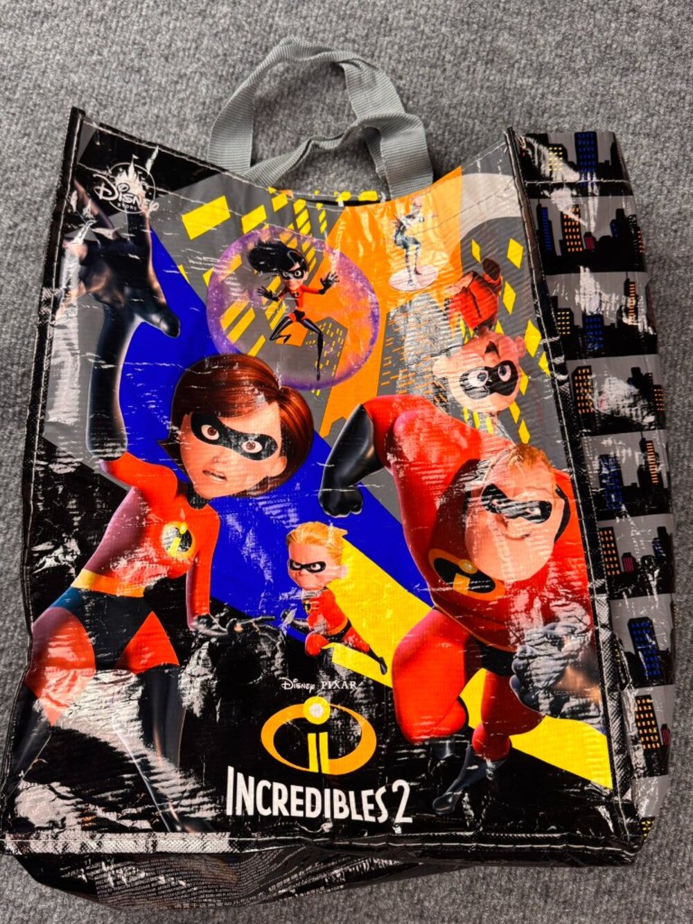 Disney Pixar Incredibles 2 Reusable Grocery Tote Bag Medium Polypropylene Merch
